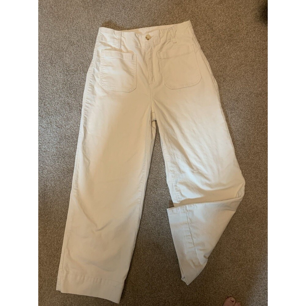 avec les filles High Waist Wide Leg Utility Pants Cords Off White Crop 8